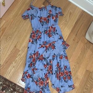 Parker Blue and Red Floral Asymmetrical Dress